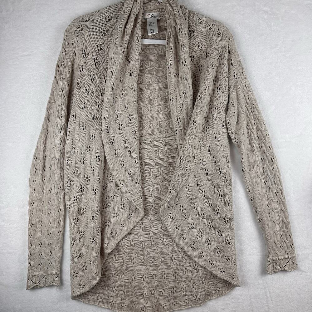 GUESS Women’s M Beige 100% Cotton Open Knit Waterfall Cardigan Boho Crochet